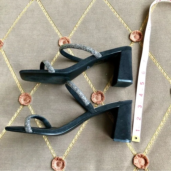 Sold Steve Madden Sandals Slides with High Heel in Silver Sparkle & Black (7.5) - Picture 4 of 7